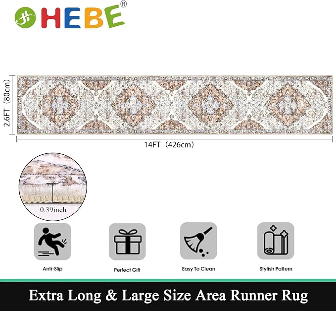 HEBE Hallway Runner Rug 2'8''x14' Washable Vintage Distressed Area Rugs Non - Image 2