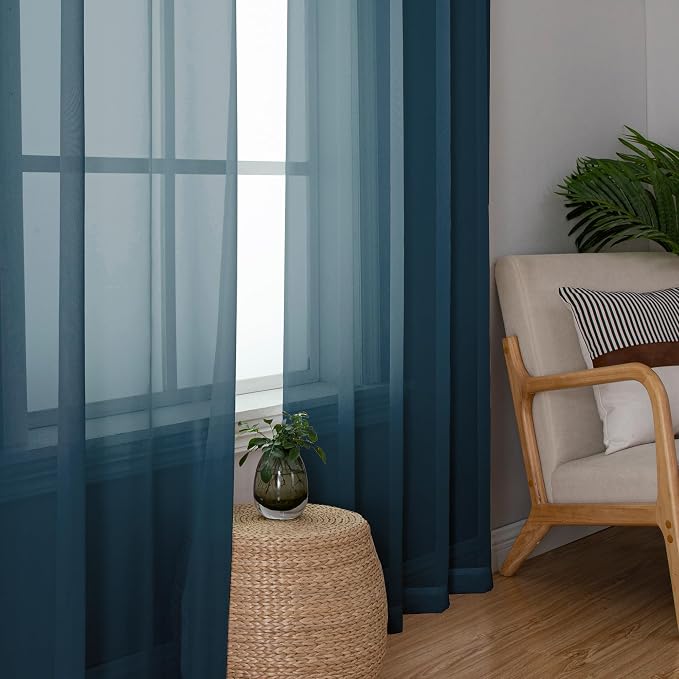 Simplebrand Dusty Blue Sheer Curtains 63 Inch Length 2 Panels, Rod Pocket Solid - Image 5