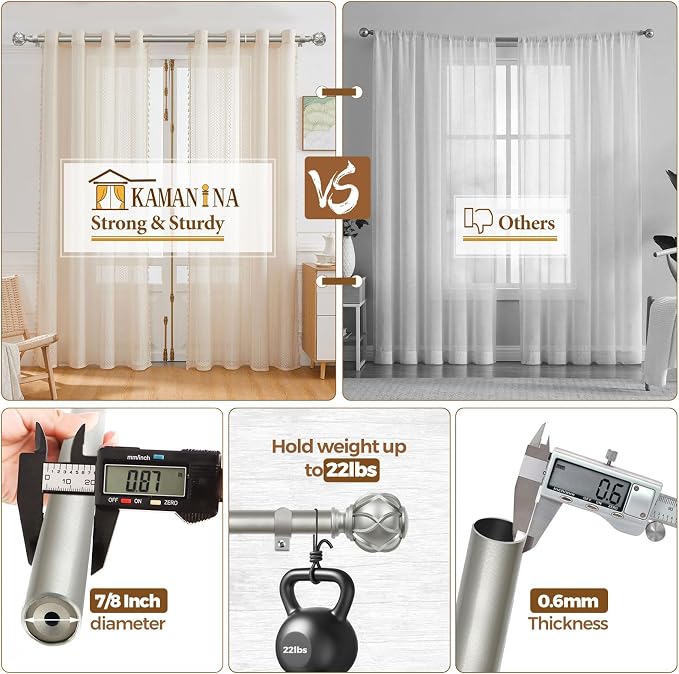 KAMANINA 2 Pack Curtain Rods for Windows 48 to 84 Inch, Antique Silver Heavy - Image 6