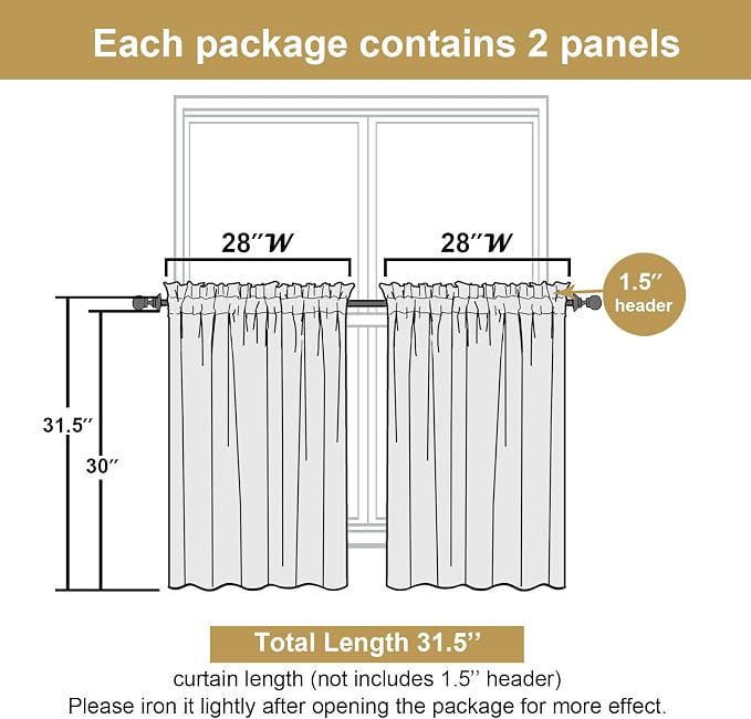 Lecloud Leia Black Sheer Kitchen Curtains 30 Inch Length 2 Pcs, Leaf Textured - Image 3