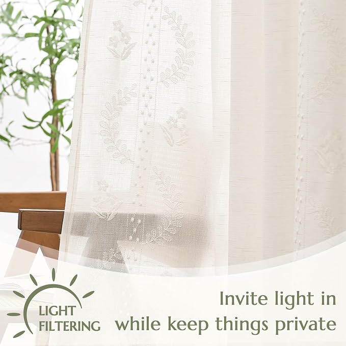 jinchan Belrose Linen Curtains for Bedroom Floral Curtains 84 Inch Length Linen - Image 5