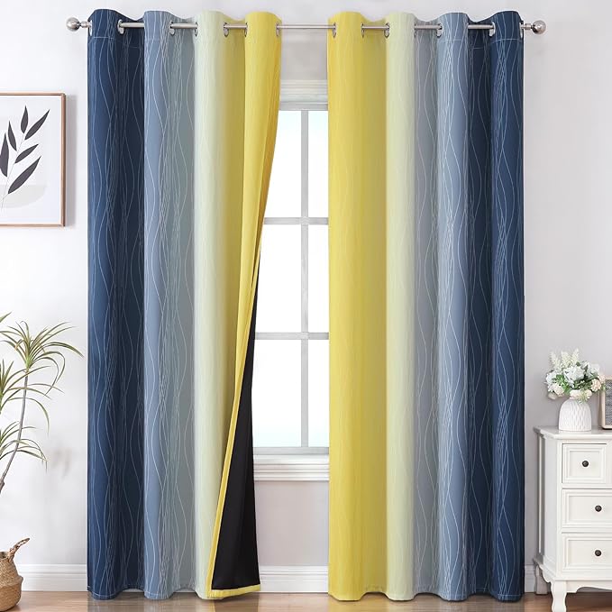 Estelar Textiler Navy Blue and Yellow Ombre Blackout Curtains 90 Inches Long 2 by ESTELARTEXTILER