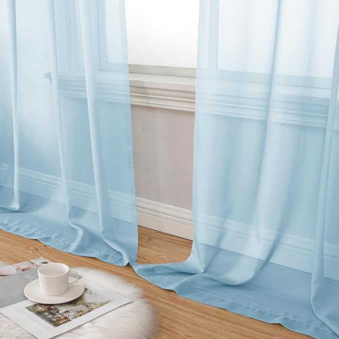 Aiyufeng 2 Pack: Basic Sky Blue Sheer Curtain Drapes 45 Inch Length 2 Panels - Image 8