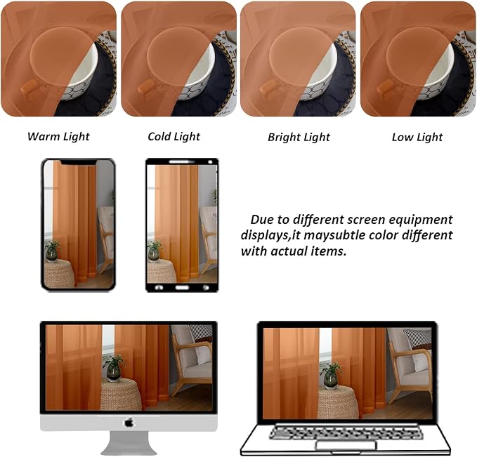 Chyhomenyc Orange Sheer Curtains 45 Inch Long 2 Panels, Light Filtering Rod - Image 8