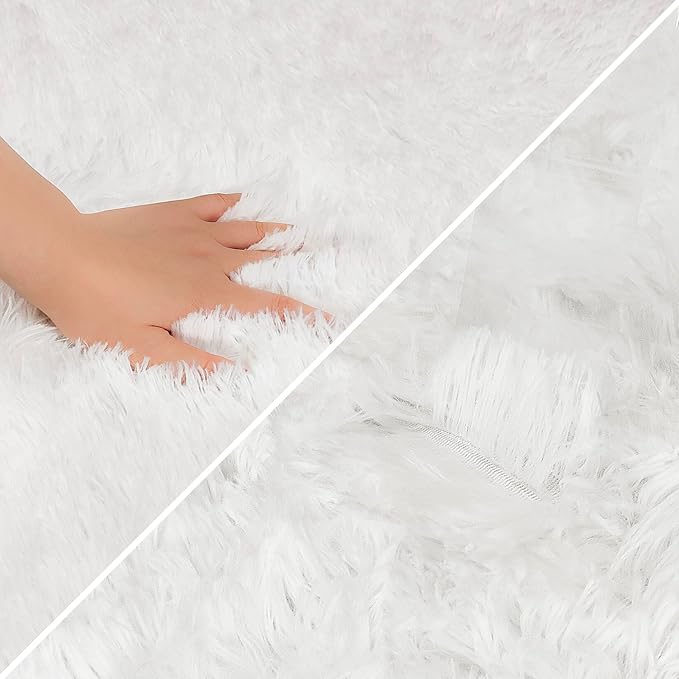 White Rug for Living Room 5x8ft Fluffy Area Rug Mat Bedside Throw Rug for - Image 6