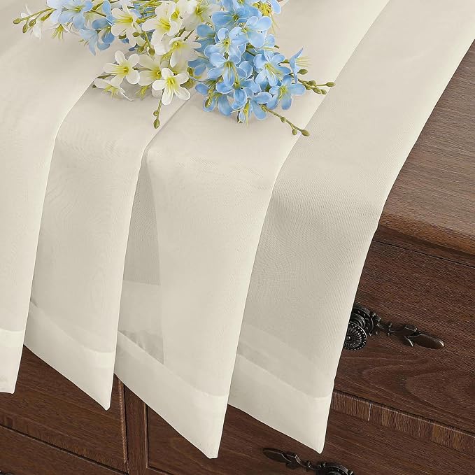 Cream Window Sheer Curtains 45 Inches Length, Voile Short Curtains - Image 8