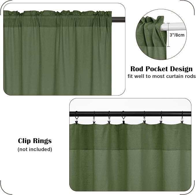 FRAMICS Farmhouse Valance Curtains, Boho Cotton Linen Kitchen Valance, Rustic - Image 6