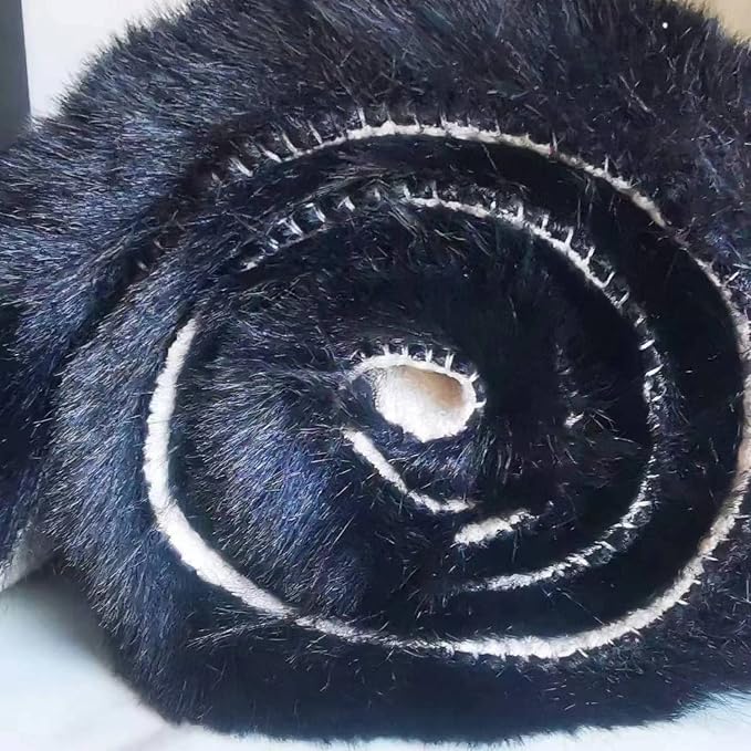 Ghouse Faux Rabbit Fur Round Rug 8ft Black Round Rugs - Image 7