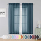 Simplebrand Dusty Blue Sheer Curtains 63 Inch Length 2 Panels, Rod Pocket Solid by Simplebrand