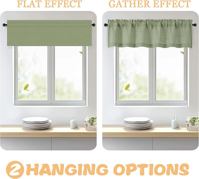 OWENIE Sage Green Valances for Windows 1 Pcs, Light Filtering Textured - Image 5