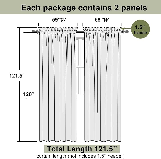 Lecloud Sage Green Sheer Curtains 120 Inches Long 2 Panels, Extra Wide - Image 2