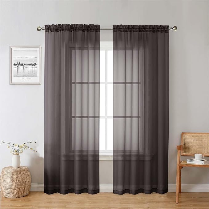 Lecloud Chocolate Sheer Curtains 78 Inches Long 2 Panels, Light Filtering Voile by Lecloud