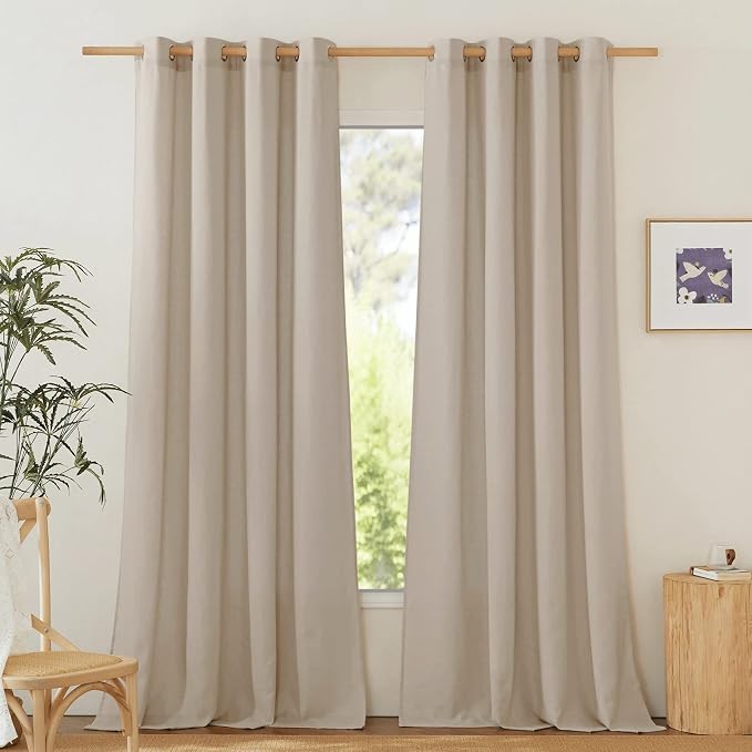 NICETOWN Thick Taupe Linen Curtains 90 inch Length 2 Panels Set, Grommet Semi by NICETOWN