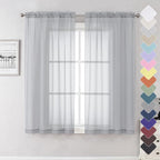 Lecloud Light Grey Sheer Curtains 63 Inch Length 2 Panels, Light Filtering by Lecloud