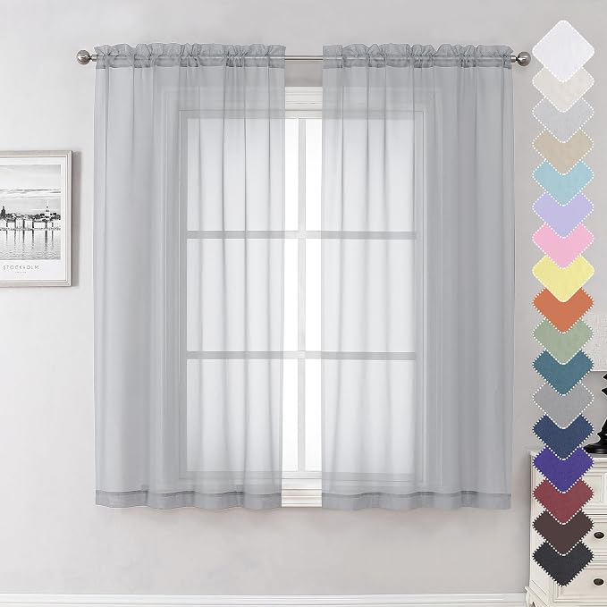 Lecloud Light Grey Sheer Curtains 63 Inch Length 2 Panels, Light Filtering by Lecloud