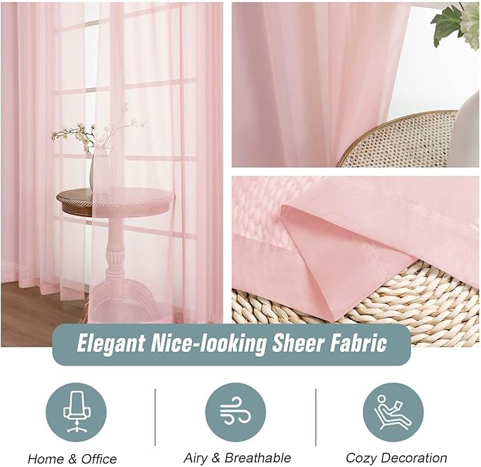Blush Pink Window Sheer Curtains 45 Inches Length, Voile Short Curtains - Image 4