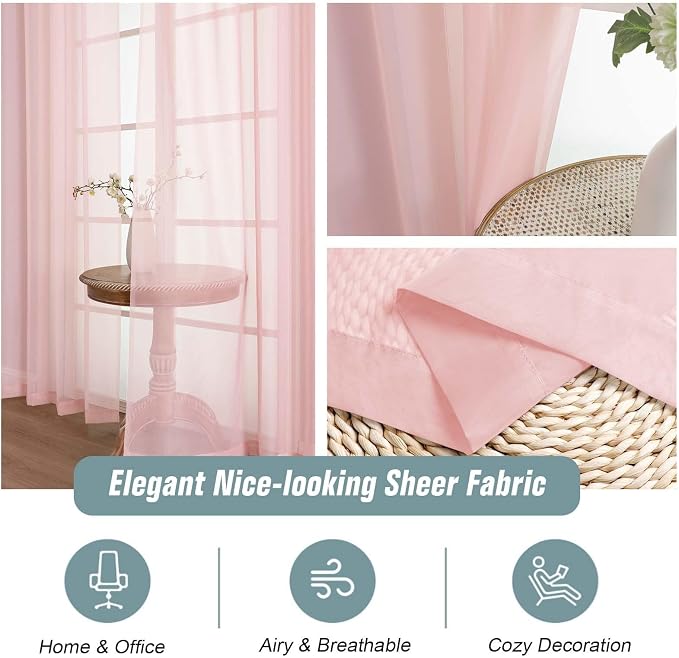 Blush Pink Sheer Curtains 84 Inches Long 2 Panels, Elegant Airy Transparent - Image 4