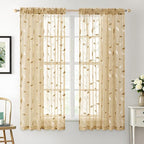 MIULEE Khaki Sheer Curtains 2 Panels Embroidered Leaf Patterned Rod Pocket - Image 2