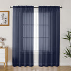 Gwine Navy Blue Sheer Curtains 72 Inches Long 2 Panels Set by Gwine
