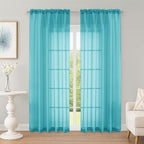 OWENIE Sheer Curtains 84 Inches Long 2 Panels Set, Sheer Turquoise Curtains by OWENIE