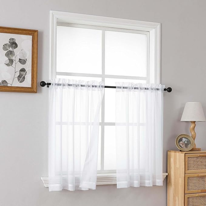 White Small Sheer Curtains Tier 30 Inches Length 2 Pieces, Light Filtering Cafe - Image 8