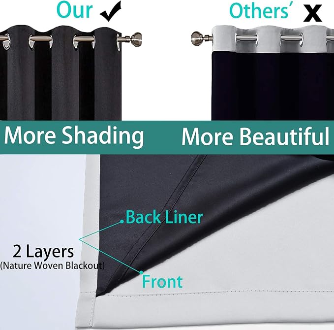 Yakamok 100% Blackout Lined Panels, Room Darkening Thermal Insulated Blackout - Image 5