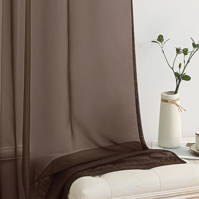 MIULEE Short Chocolate Brown Sheer Curtains 45 Inches Long, Light Filtering - Image 4