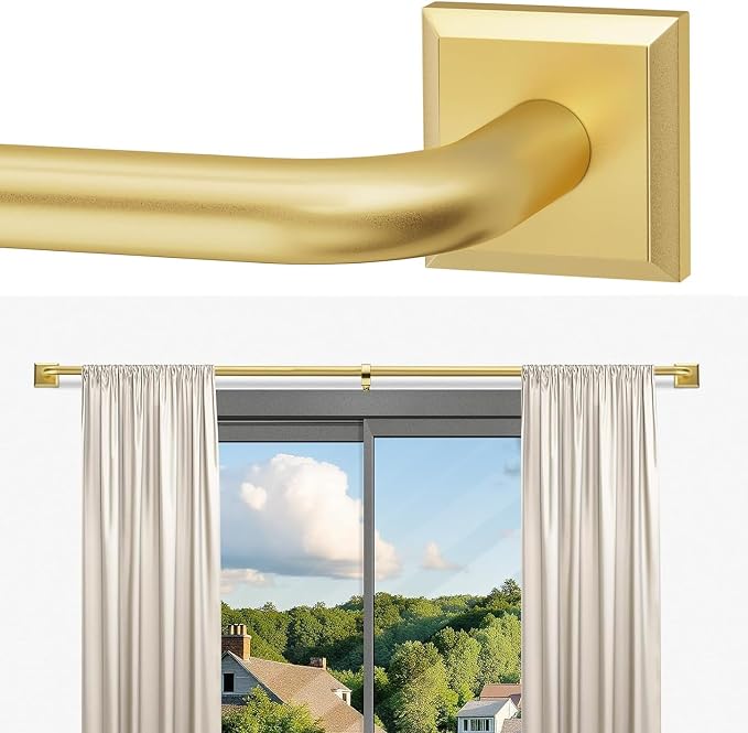 Gold Curtain Rods for Windows 48-90Inch Heavy Duty Wrap Around Blackout Curtain by RBYCOS