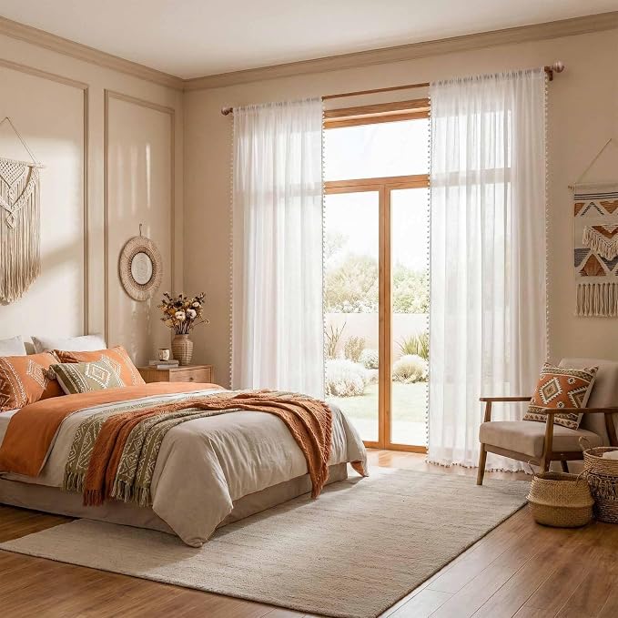 MYSKY HOME Boho Farmhouse White Long Curtains - Image 2
