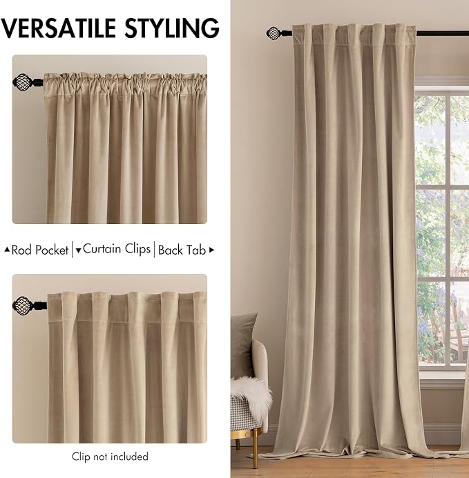MIULEE Velvet Curtains 108 inches Long 2 Panels - Image 2
