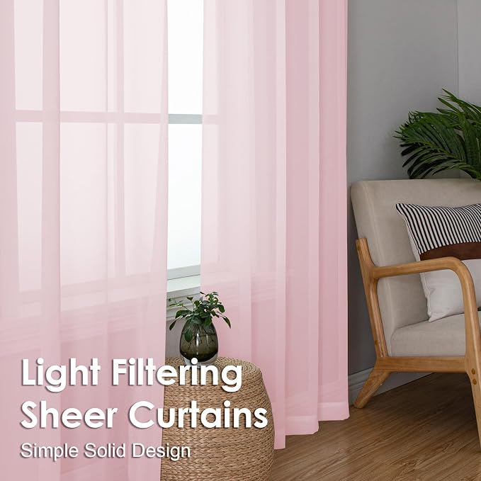 OVZME Blush Pink Sheer Curtains 45 Inches Long 2 Panels - Image 7