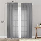 Grey Sheer Curtain for Bedroom Living Room 78 Inches Long 2 Panels Set - Image 2