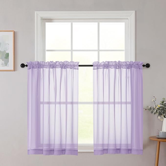 Cafe Curtains 36 Inch Length Tier 2 Pieces, Modern Soft Airy Sheer Kitchen by WelvetBLK