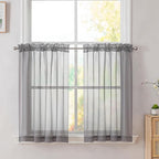 Simplebrand Grey Short Sheer Kitchen Tier Curtains 36/42 Inch Rod Pocket Cafe by Simplebrand