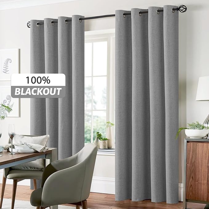 Yakamok Dove Grey Linen Curtains 100% Blackout 96 Inches Long, Room Darkening - Image 7