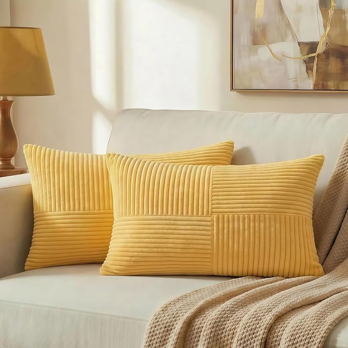 Fancy Homi 2 Packs Yellow Lumbar Decorative Throw Pillow Covers 12x20 Inch by Fancy+Homi
