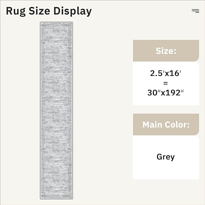 Runner Rug 2'6" x 16' Washable Non-Slip 2.5x16 ft Long Runner Rugs - Image 5