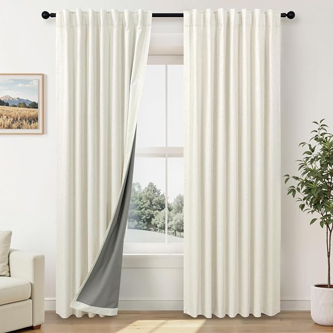Cream Linen Blackout Curtains by Size 70 Inches Wide x 63 Inch Length Extra by Pitalk