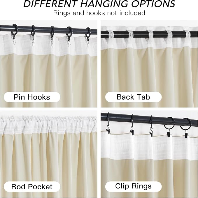 RYB HOME 90 inches Beige Velvet Curtains - Image 3