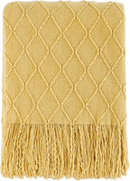 BOURINA Mustard Throw Blanket 50x60 Inches Throw Textured Solid Soft Sofa Couch by BOURINA