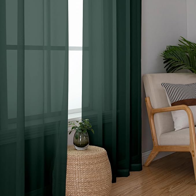 OWENIE Green Sheer Curtain 96 Inches Long 2 Panels Set - Image 4