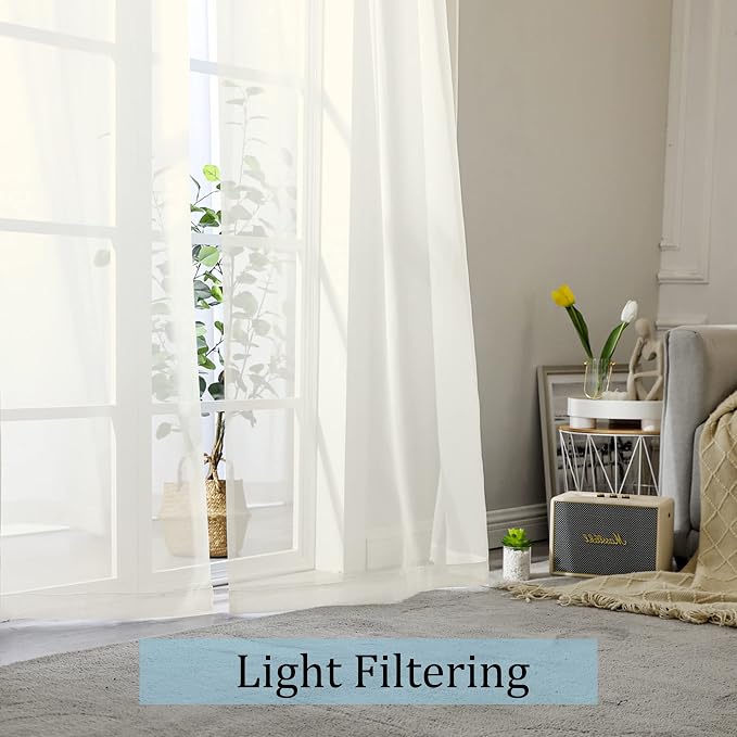 OWENIE Sheer Curtains Living Room 54 inches Long, Rod Pocket Curtain Sheers - Image 2