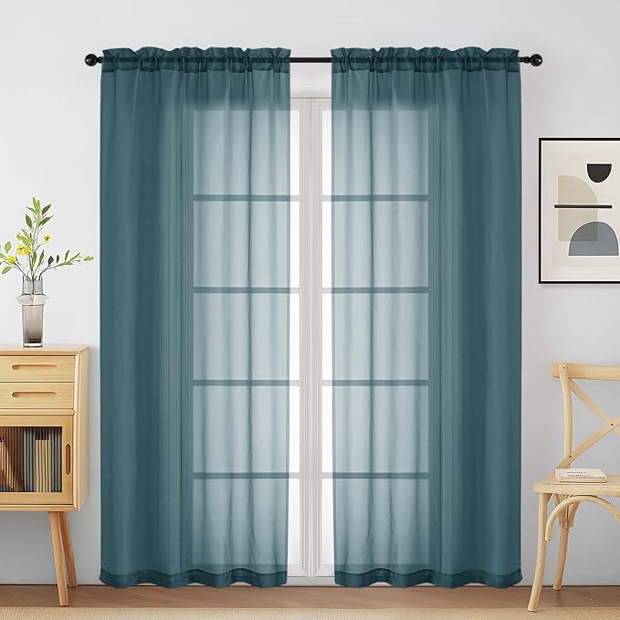 Dusty Blue Sheer Curtains for Window 72 inches Long 2 Panels Set, Soft Airy by Home