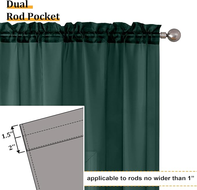 Aiyufeng Hunter Green Sheer Curtain Drapes 54 Inch Length 2 Panels - Image 4