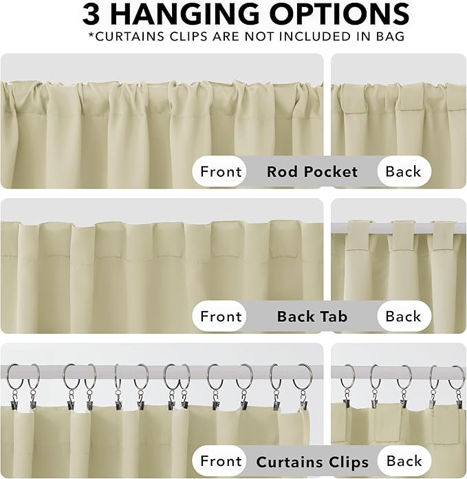 Deconovo Blackout Curtains, Thermal Insulated, W52 x L54 2 Panels, Back Tab - Image 3