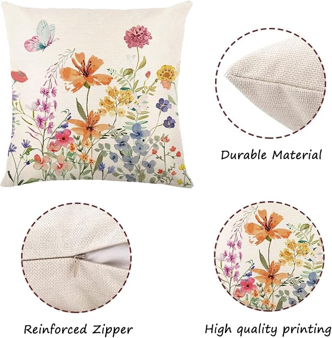 ONFAON Spring Pillow Covers 16x16 Inch Set of 4, Seasonal Floral Outdoor - Image 4