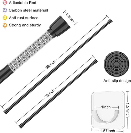 2 Pack Tension Rods Spring Tension Curtain Rod, 26 to 39 Inch Adjustable Black - Image 2