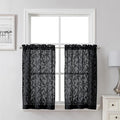 Lecloud Leia Black Sheer Kitchen Curtains 30 Inch Length 2 Pcs, Leaf Textured by Lecloud