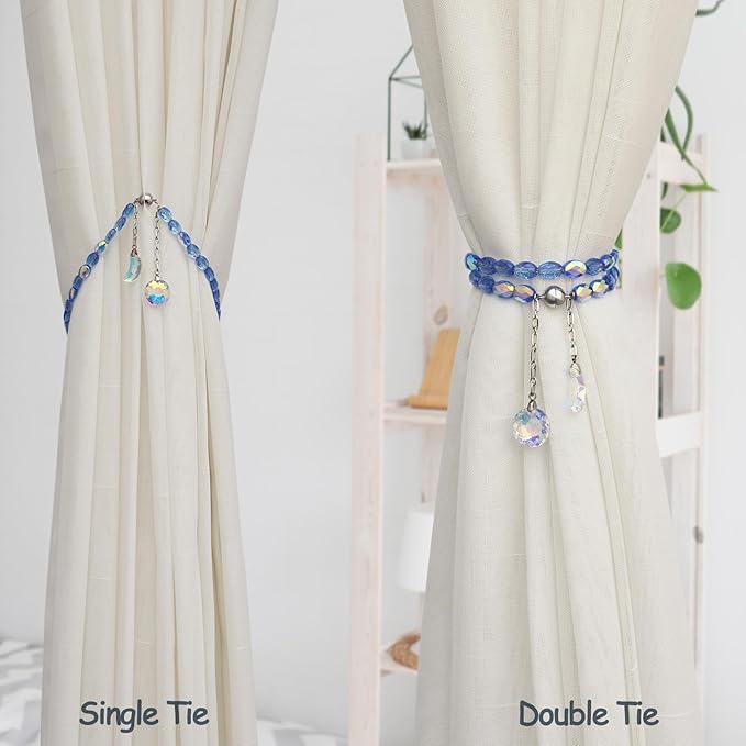 PEDOBO Magnetic Curtain Tiebacks, 2 Pack Crystal Beaded Sun & Moon Pendants - Image 4