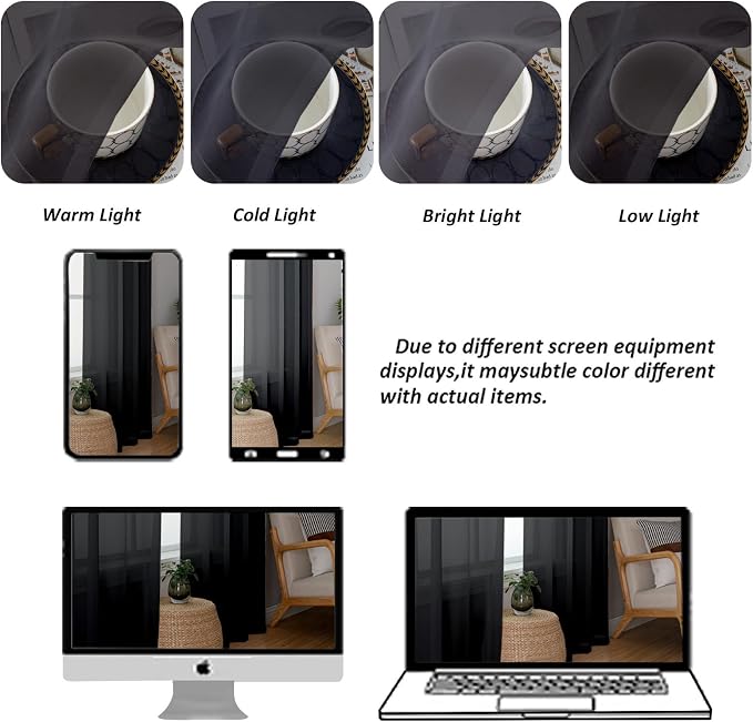 Chyhomenyc Black Sheer Curtains 84 Inches Long 2 Panels, Light Filtering Black - Image 4